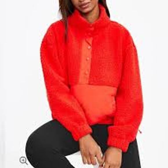Lou & Grey Fleece Pullover 1/2 Snap Button Coat Jacket Red Large - Picture 1 of 12